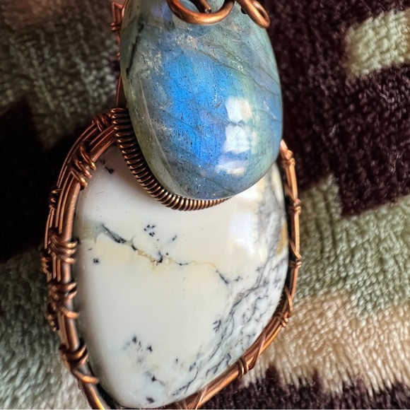 ❤️ Large Dendrite Opal & Howlite Copper Wire Pendant & Paperclip Chain - Picture 5 of 12